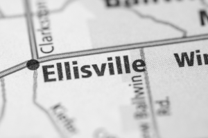 Black and white map of Ellisville, MO. 