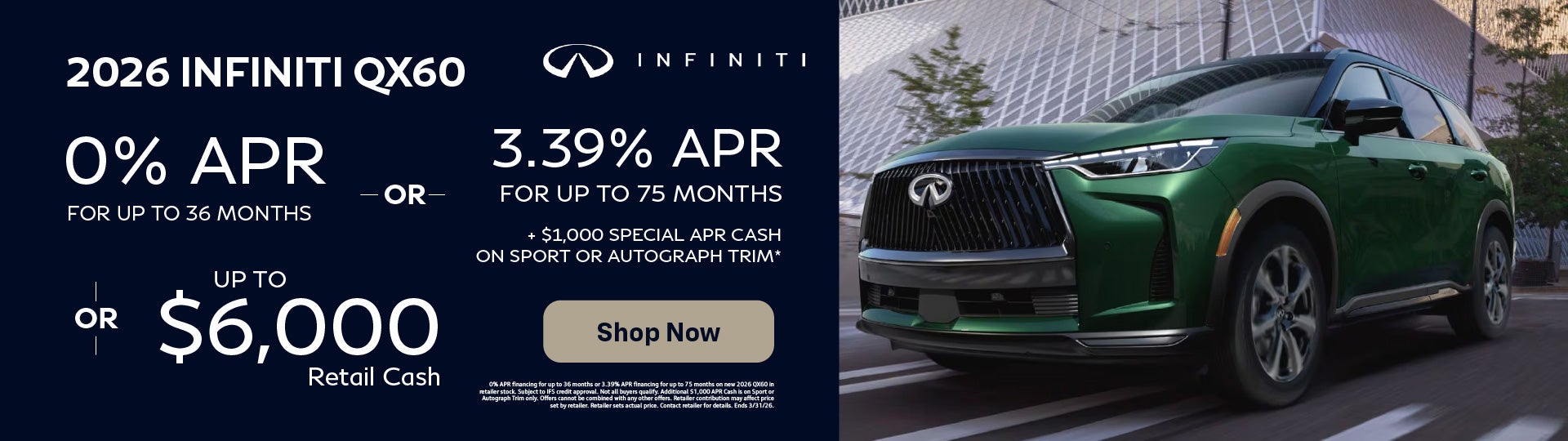 2026 INFINFINITI QX60 0% APR OR 3.39% APR