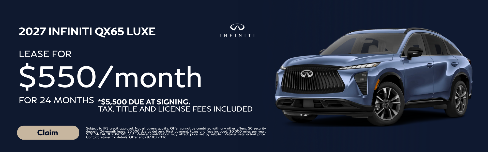 2027 INFINITI QX65 LUXE Lease $550